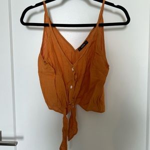 Mustard Button Down Sleeveless Top with Tie